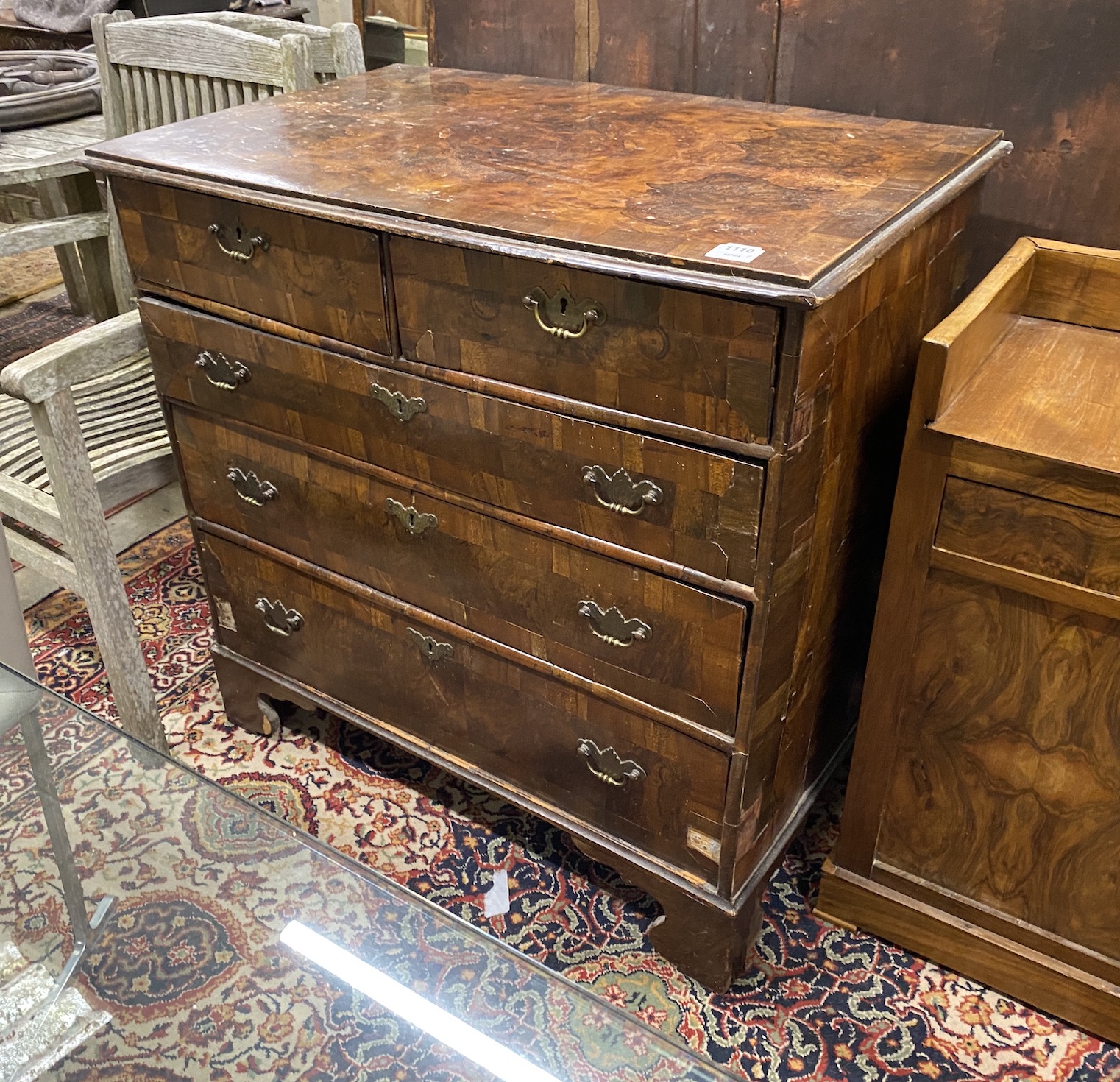An 18th century banded walnut chest, width 93cm, depth 59cm, height 91cm